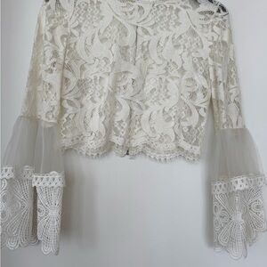 Chic White Lace Blouse with Sheer Sleeves